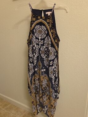 Navy Floral Halter Maxi Dress with Gold Accents